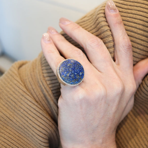 JENS POUL ASBY 1970 Denmark Sculptural Cocktail Ring In .925 Sterling With Sodalite