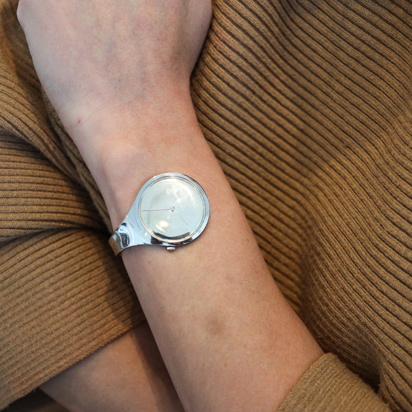 GEORG JENSEN 1970-1980 By Vivianna Torun Cuff Wrist Watch In Stainless