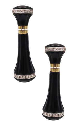 -Faraone Mennella Onyx Dangle Drop Earrings In 18Kt Yellow Gold With Diamonds