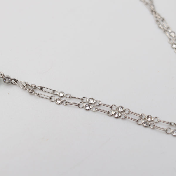 ART DECO 1920 European Platinum Necklace With Carved Jadeite Jade & Diamonds