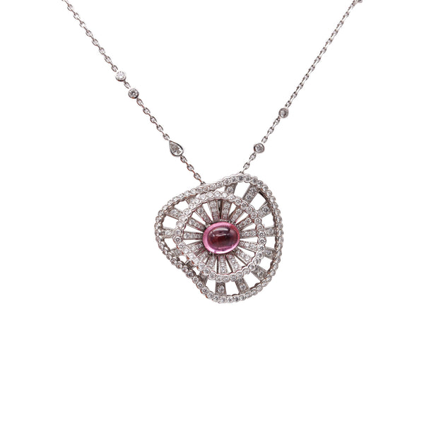 -Boucheron Paris Necklace Brooch 18Kt Gold With 17.69 Ctw Diamonds And Tourmaline