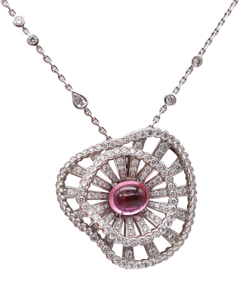 -Boucheron Paris Necklace Brooch 18Kt Gold With 17.69 Ctw Diamonds And Tourmaline