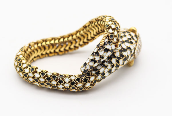 CORLETTO 1960 Enameled Flexible Feline Bracelet In 18Kt Gold With Gemstones