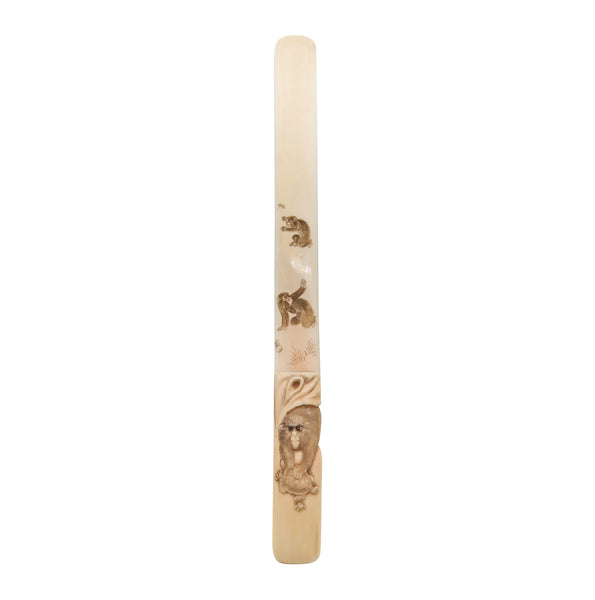 JAPAN 1900 Meiji Letter Opener Carved In Ivory With Monkeys