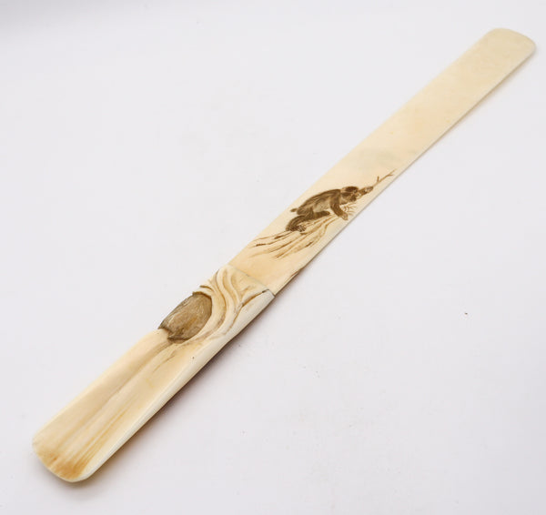 JAPAN 1900 Meiji Letter Opener Carved In Ivory With Monkeys