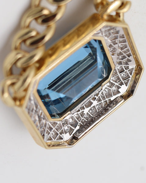TIFFANY & CO. Necklace In 18Kt Yellow Gold Platinum With VS Diamonds & Aquamarine