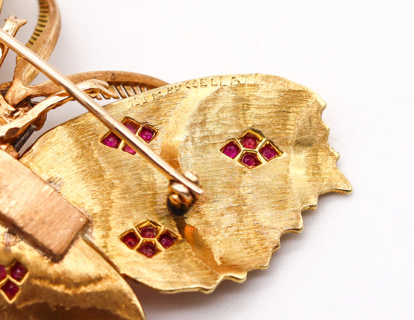 -Mario Buccellati 1970 Milan Butterfly Brooch In 18Kt Yellow Gold With Red Rubies