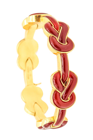 ANGELA CUMMINGS Vintage Knots Bracelet in 18Kt Yellow Gold With Red Carnelian