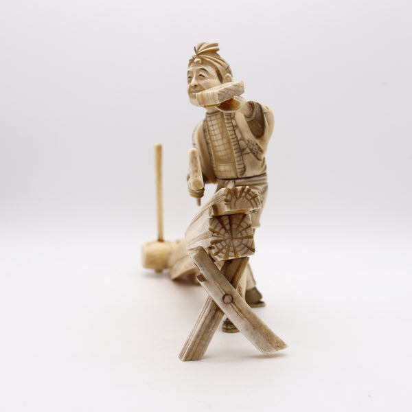 JAPAN 1890 Meiji Okimono Sculpture of a Carpenter Carved In Ivory