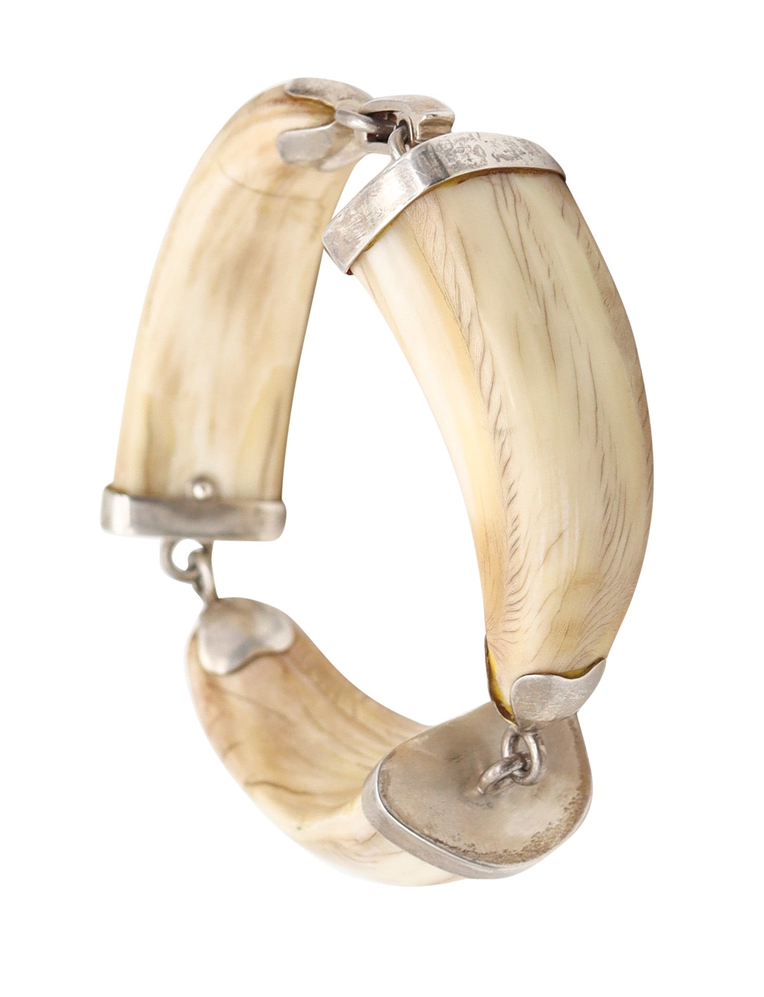 ITALIAN 1960 Modernist Carved Bracelet In .925 Sterling Silver