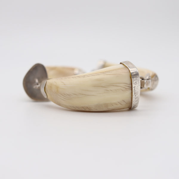 ITALIAN 1960 Modernist Carved Bracelet In .925 Sterling Silver