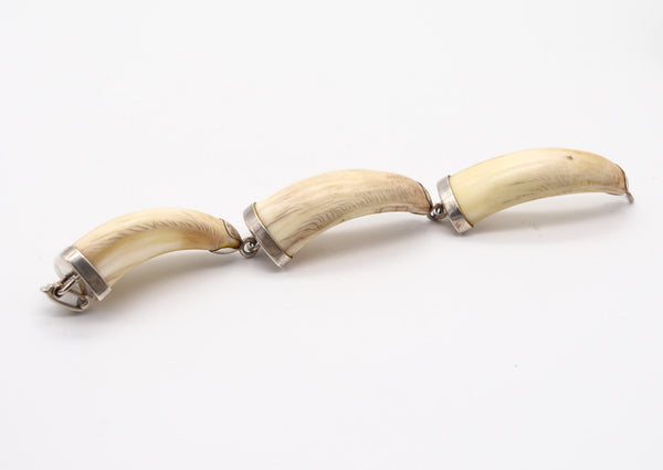 ITALIAN 1960 Modernist Carved Bracelet In .925 Sterling Silver