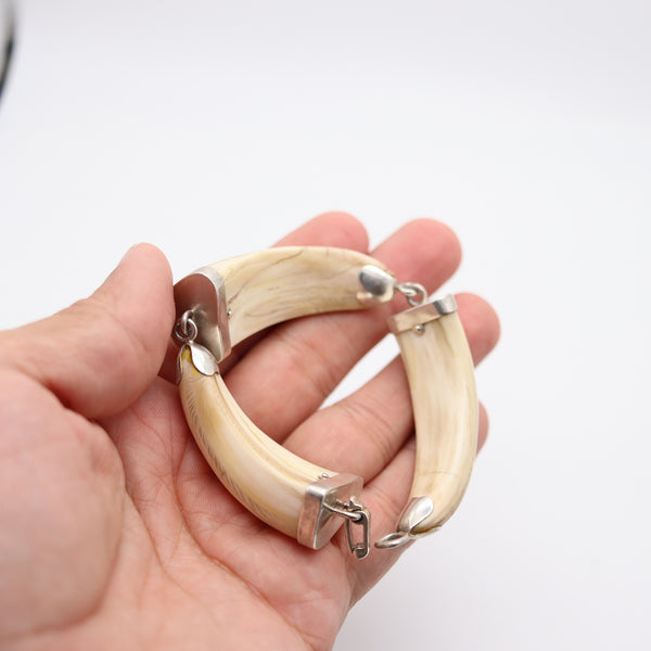ITALIAN 1960 Modernist Carved Bracelet In .925 Sterling Silver
