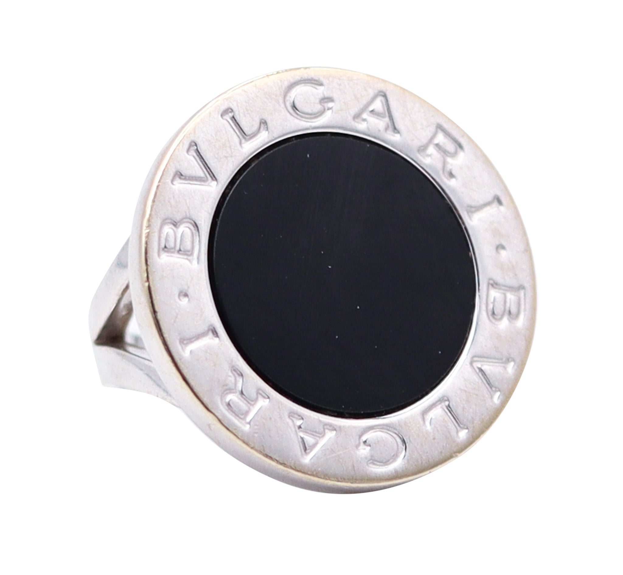 BVLGARI Milano Signature Cocktail Ring In 18Kt White Gold With Round Onyx
