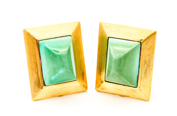 MODERNISM 1960 Geometric Earrings In 18Kt Yellow Gold With Turquoises