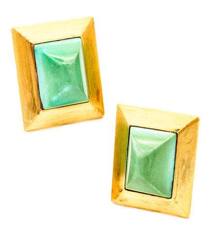 MODERNISM 1960 Geometric Earrings In 18Kt Yellow Gold With Turquoises