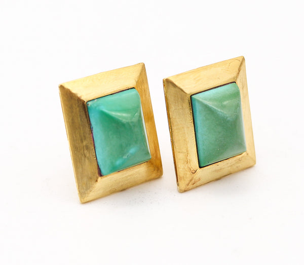 MODERNISM 1960 Geometric Earrings In 18Kt Yellow Gold With Turquoises
