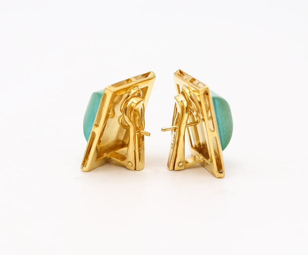 MODERNISM 1960 Geometric Earrings In 18Kt Yellow Gold With Turquoises