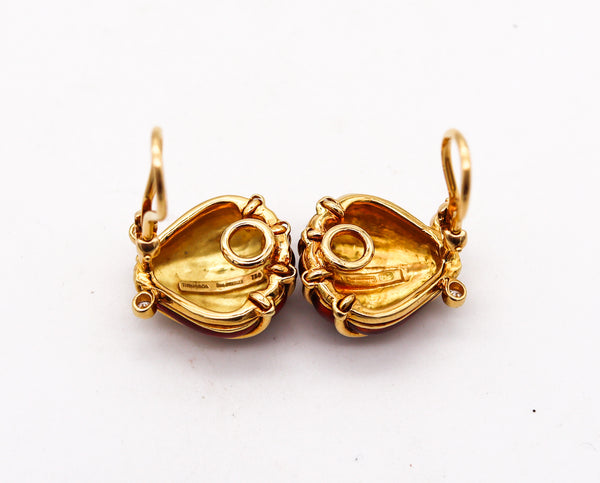 -Tiffany & Co. 1970 Schlumberger Enameled Earrings In 18Kt Gold With Diamonds