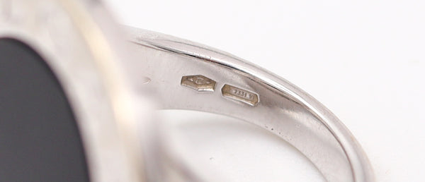 BVLGARI Milano Signature Cocktail Ring In 18Kt White Gold With Round Onyx