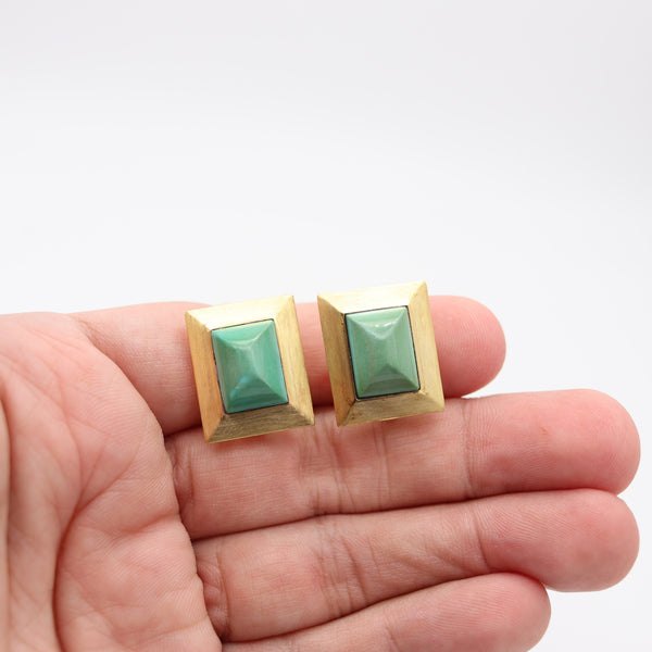 MODERNISM 1960 Geometric Earrings In 18Kt Yellow Gold With Turquoises