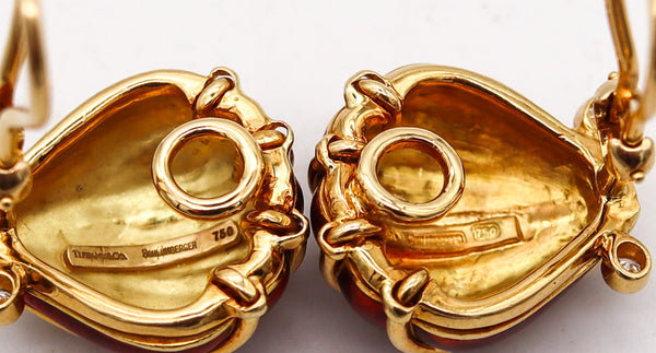 -Tiffany & Co. 1970 Schlumberger Enameled Earrings In 18Kt Gold With Diamonds