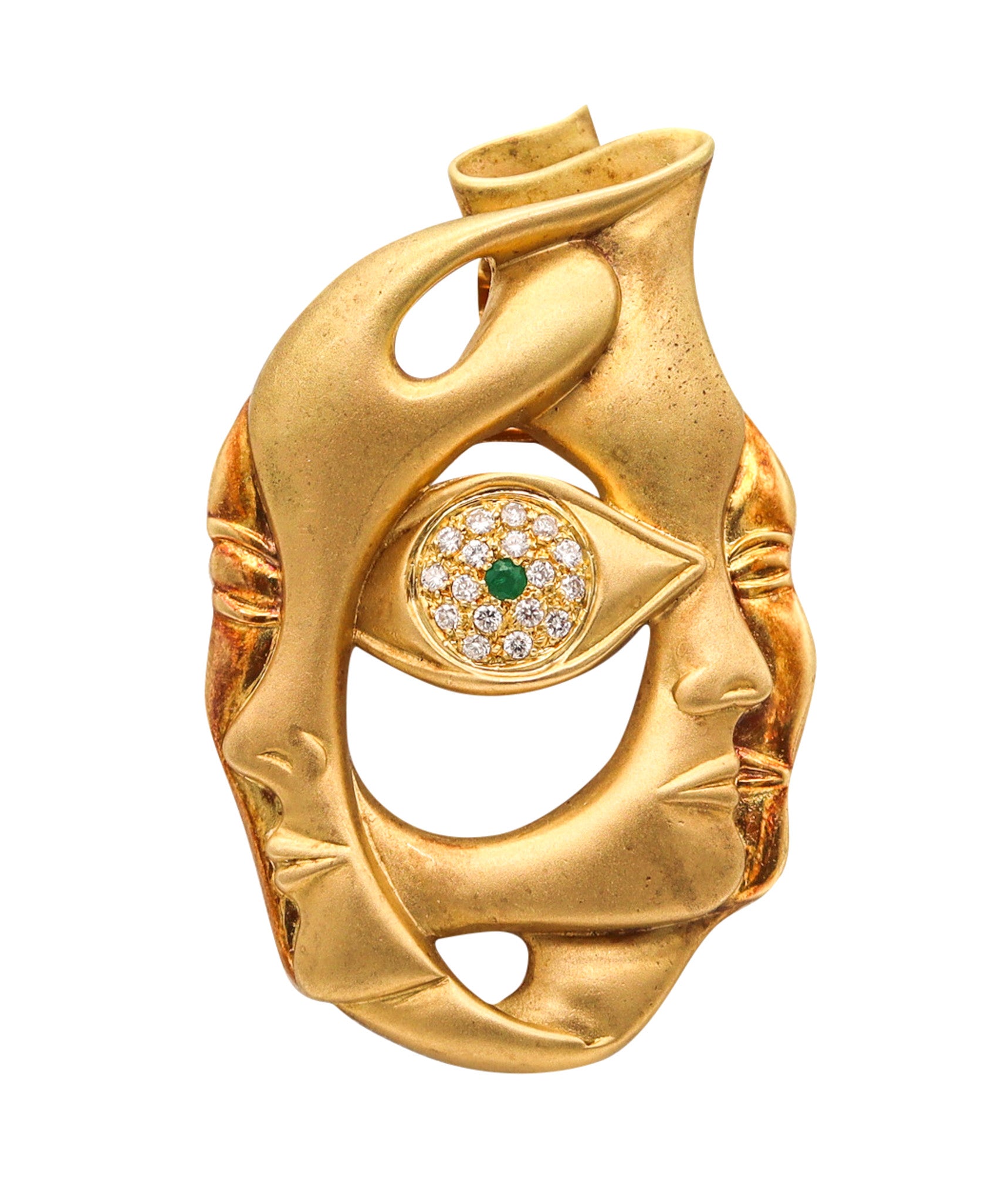 VITO CAMPANELLA 1970 Surrealist Pendant Brooch In 18Kt Gold With Gems