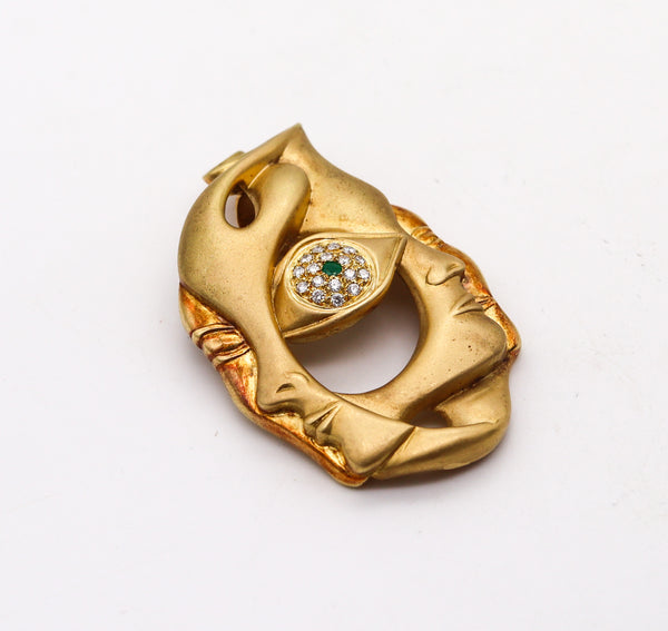 VITO CAMPANELLA 1970 Surrealist Pendant Brooch In 18Kt Gold With Gems