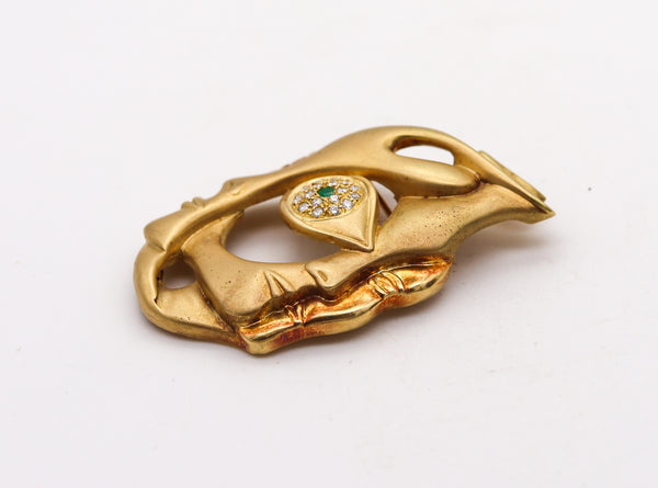 VITO CAMPANELLA 1970 Surrealist Pendant Brooch In 18Kt Gold With Gems