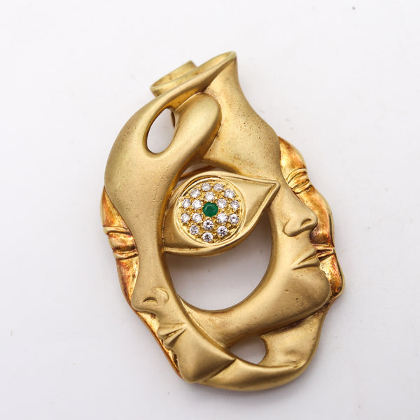 VITO CAMPANELLA 1970 Surrealist Pendant Brooch In 18Kt Gold With Gems