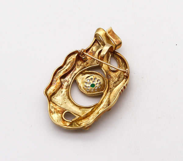 VITO CAMPANELLA 1970 Surrealist Pendant Brooch In 18Kt Gold With Gems