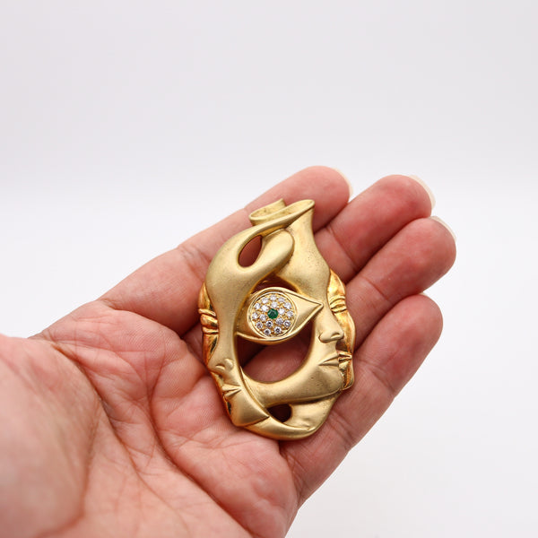 VITO CAMPANELLA 1970 Surrealist Pendant Brooch In 18Kt Gold With Gems