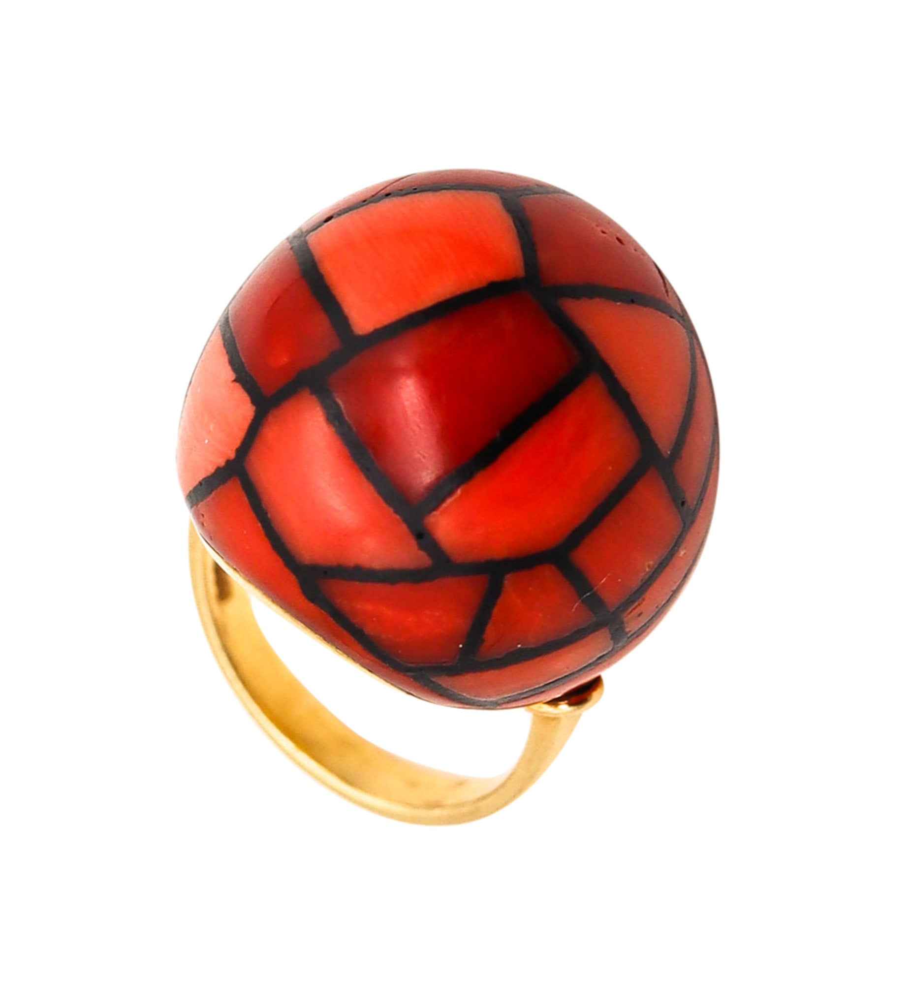 AUGUSTIN JULIA PLANA 1970 Cocktail Ring In 18Kt Gold With Geometric Corals