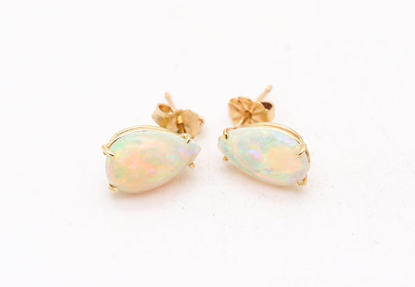 MODERNIST Studs Earrings In 14Kt Yellow Gold With Two Precious Opals