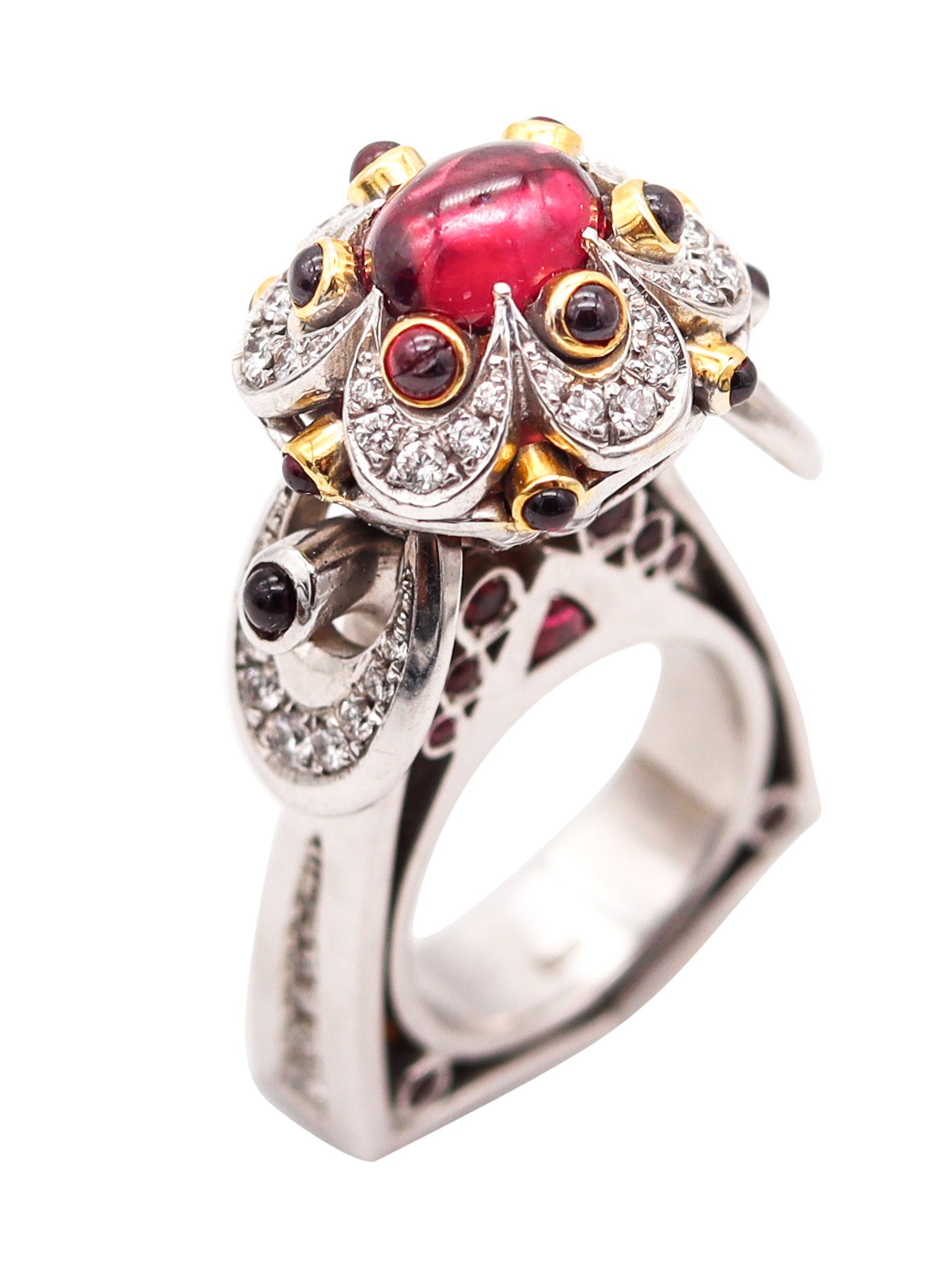 ALEKSANDER CHULYAKOV Geometric Cocktail Ring In 18Kt Gold With Gemstones