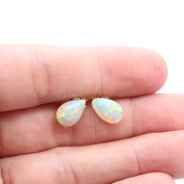 MODERNIST Studs Earrings In 14Kt Yellow Gold With Two Precious Opals