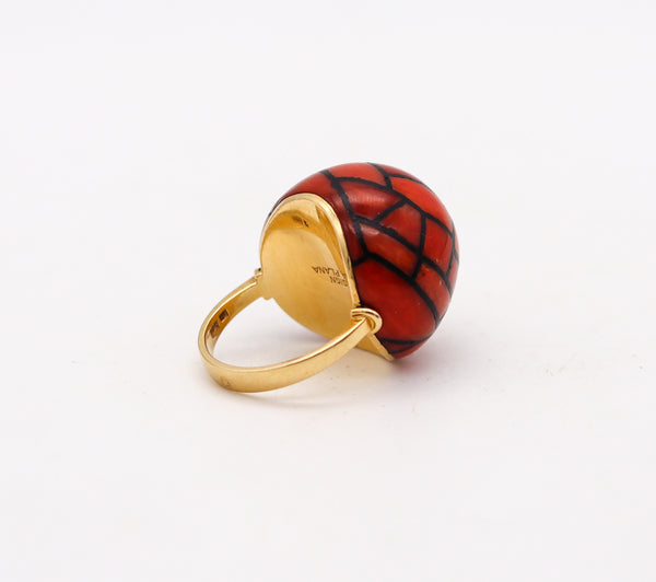 AUGUSTIN JULIA PLANA 1970 Cocktail Ring In 18Kt Gold With Geometric Corals