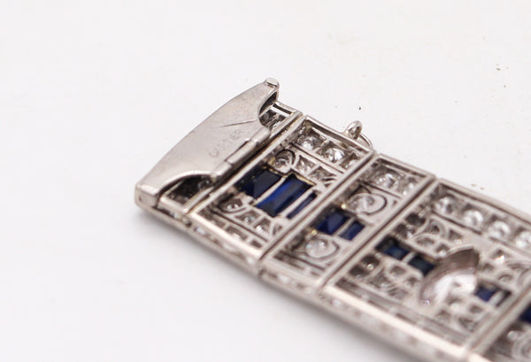 CARTIER 1930 Art-Deco Bracelet In Platinum With Diamonds & Sapphires In Box