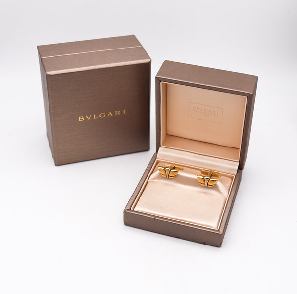 BVLGARI Roma 1990 Classic T-Bars Cufflinks In Two Tones Of Solid 18Kt Gold