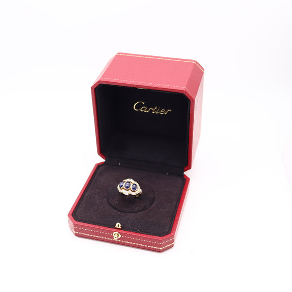 CARTIER Paris Cocktail Ring In 18Kt Yellow Gold With 3.73 Ctw Sapphires & Diamonds
