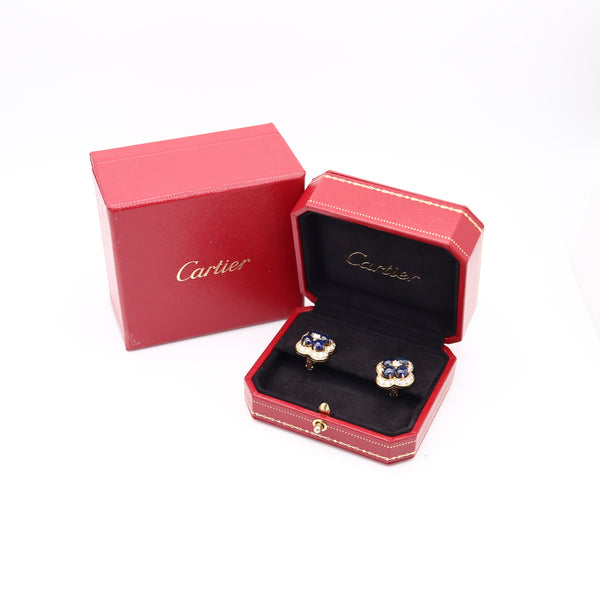 CARTIER Paris 1970 Clips-On Earrings In 18Kt Gold With 9.85 Ctw Sapphires & Diamonds