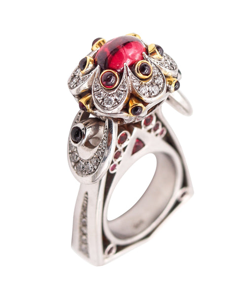 ALEKSANDER CHULYAKOV Geometric Cocktail Ring In 18Kt Gold With Gemstones