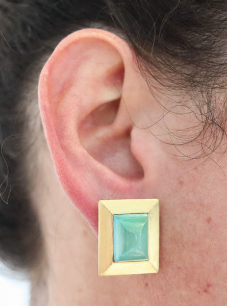 MODERNISM 1960 Geometric Earrings In 18Kt Yellow Gold With Turquoises