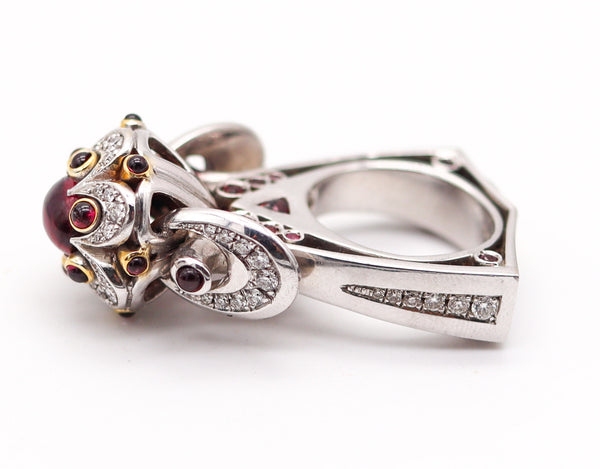 ALEKSANDER CHULYAKOV Geometric Cocktail Ring In 18Kt Gold With Gemstones