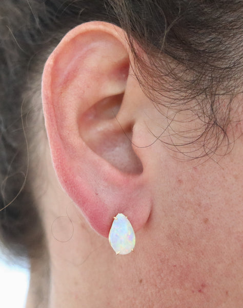 MODERNIST Studs Earrings In 14Kt Yellow Gold With Two Precious Opals