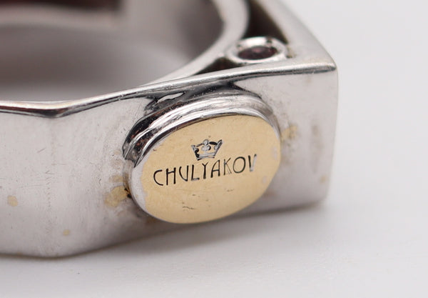 ALEKSANDER CHULYAKOV Geometric Cocktail Ring In 18Kt Gold With Gemstones