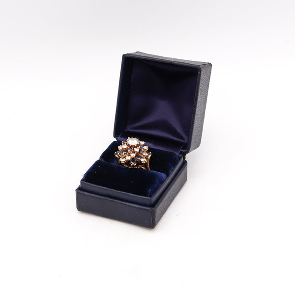 -Tiffany & Co. Cluster Ring 18Kt Gold With 2.58 Ctw In Diamonds And Sapphires