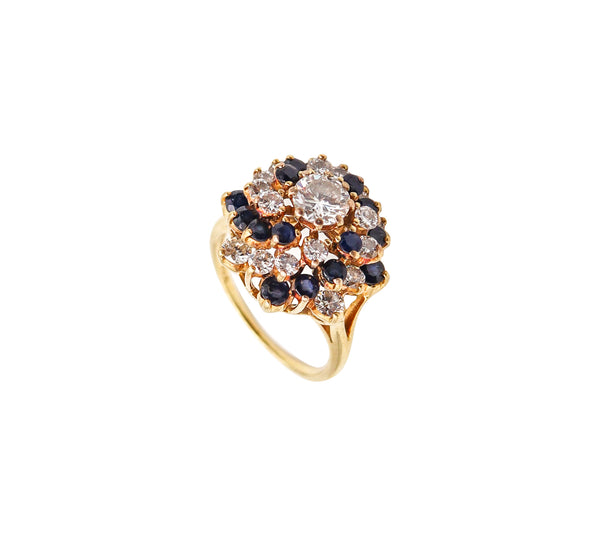 -Tiffany & Co. Cluster Ring 18Kt Gold With 2.58 Ctw In Diamonds And Sapphires