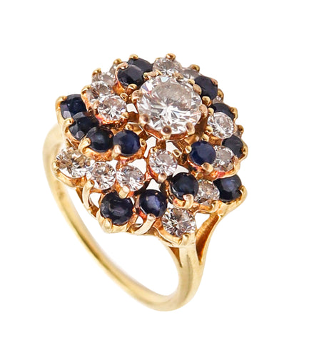 -Tiffany & Co. Cluster Ring 18Kt Gold With 2.58 Ctw In Diamonds And Sapphires