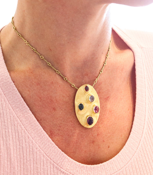 BURLE MARX 1965 Pendant-Brooch In 18Kt Yellow Gold With Vivid Color Gemstones